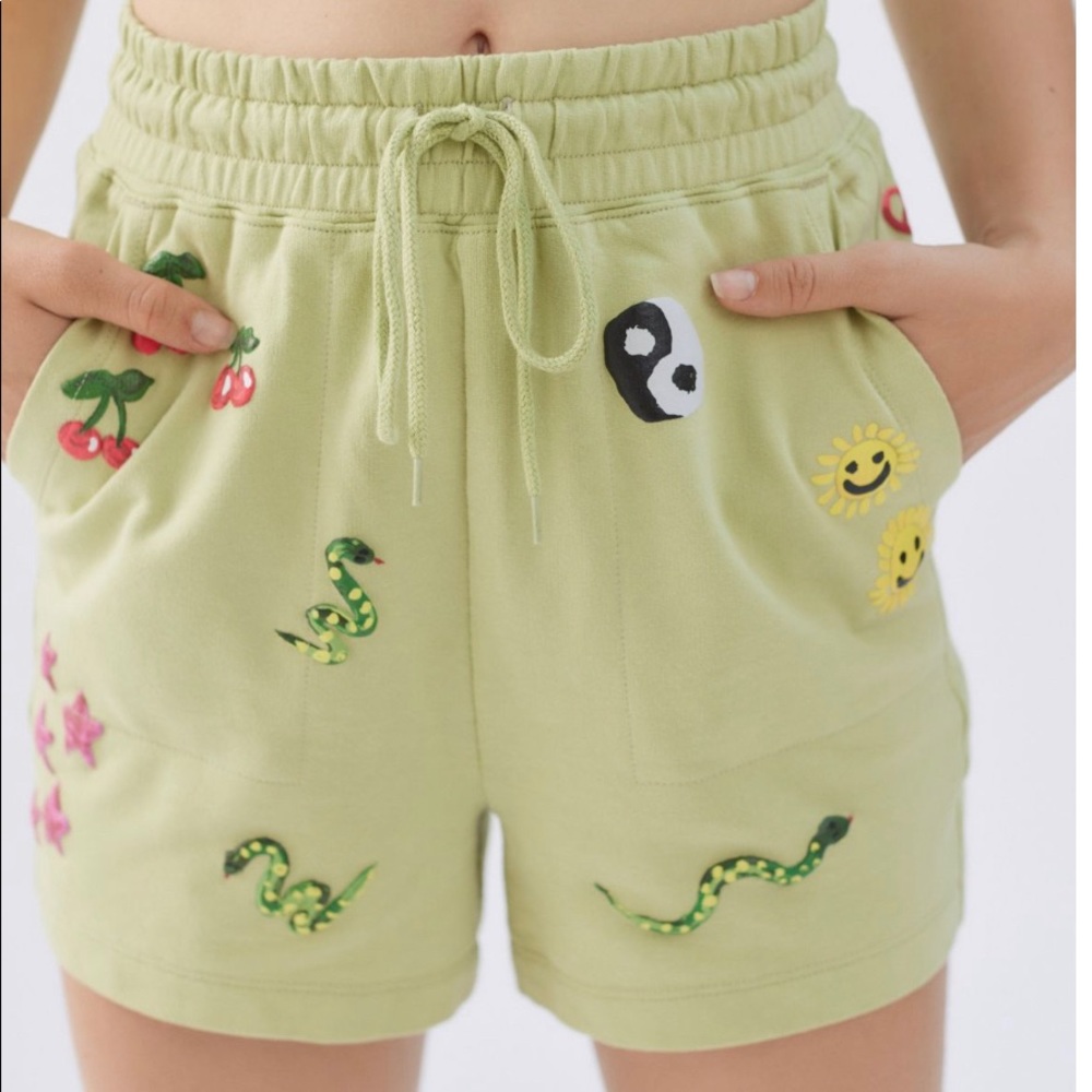 Green comfy Coney Island x Urban outfitters shorts